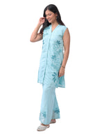 Embroidered kurta pant set - sky blue floral design