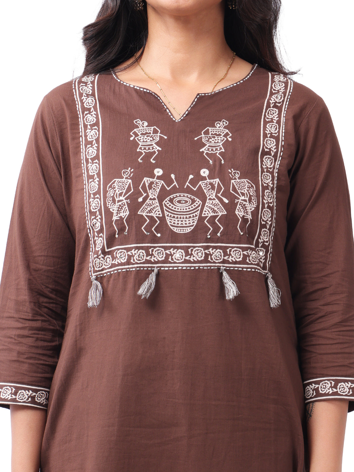 Brown Tribal Print Cotton Kurta Pant Set with Dupatta