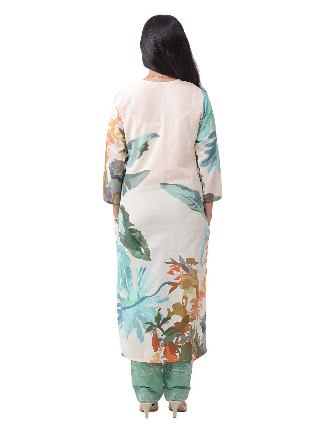 Fash'O'Holic Women's Mint Green Printed Kurta Pant Set with Tie-Dye Dupatta
