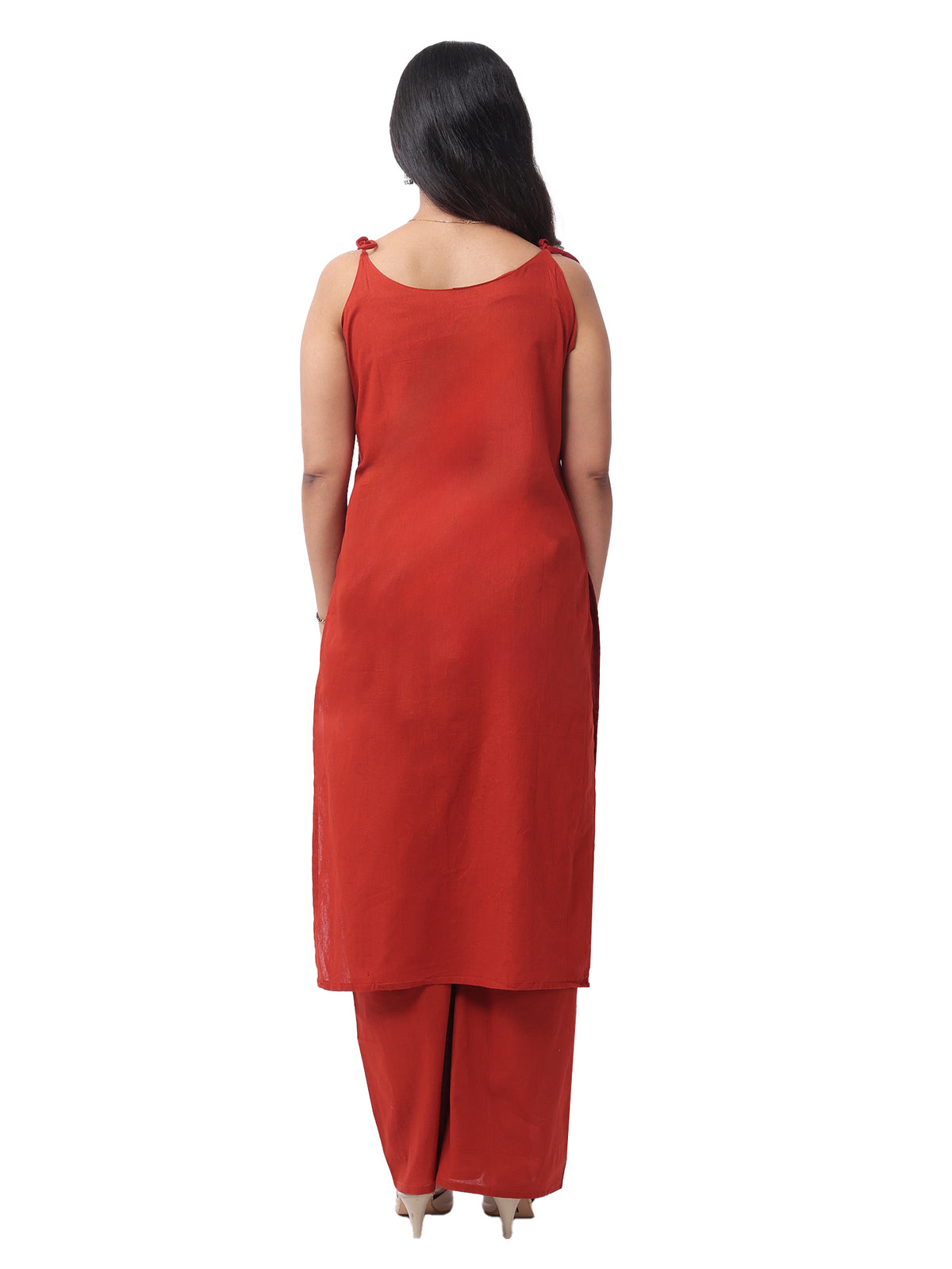 Fash'O'Holic Women's Premium Rust Orange Embroidered Kurta Pant Set
