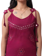 Mirror work kurta set - wine coloured with detailing - Close up