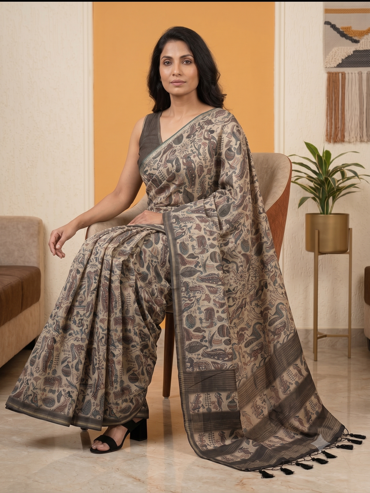 Fash'O'Holic Premium Olive Green Soft Silk Blend Printed Saree with Tassels